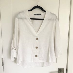 Zara White Linen Blouse